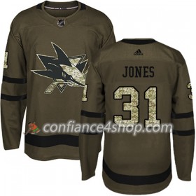 Adidas Maillot de Hockey San Jose Sharks Martin Jones 31 2017-2018 Camo Vert Authentic - Homme